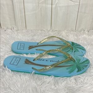Kate Spade Blue and Gold Flip Flops